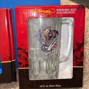 Ed Hardy 4 shot glasses and 16 oz beer mug